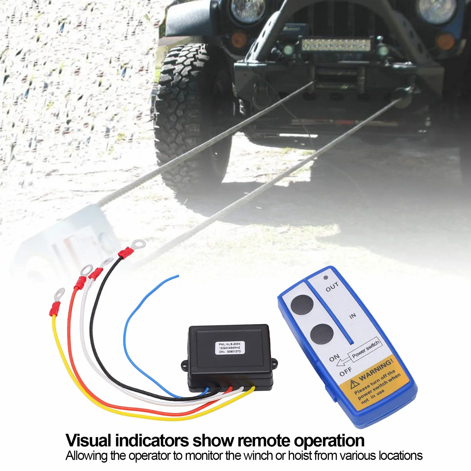Akozon 12V-24V 75fts Bezprzewodowy Przełącznik Zdalnego Sterowania Wciągarki z Zamiennikiem Odbiornika do Ciężarówki ATV SUV(Niebieski)