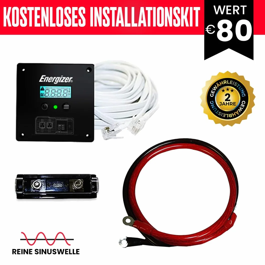 Energizer 1100 Watt Inverter 12V - 230V Pure Sine Wave Inverter samochodowy z dwoma gniazdami AC, 2 portami USB i kablami akumulatorowymi, konwerterem DC na AC z zestawem instalacyjnym
