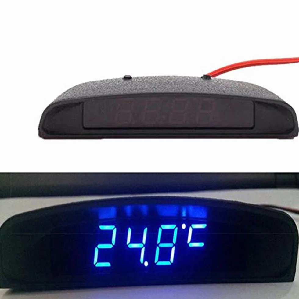MASO Samochodowy zegar cyfrowy 4 w 1 zegar daty woltomierz termometr monitor napięcia 12 V oryginalny samochód wnętrze zewnętrzne wielofunkcyjny niebieski