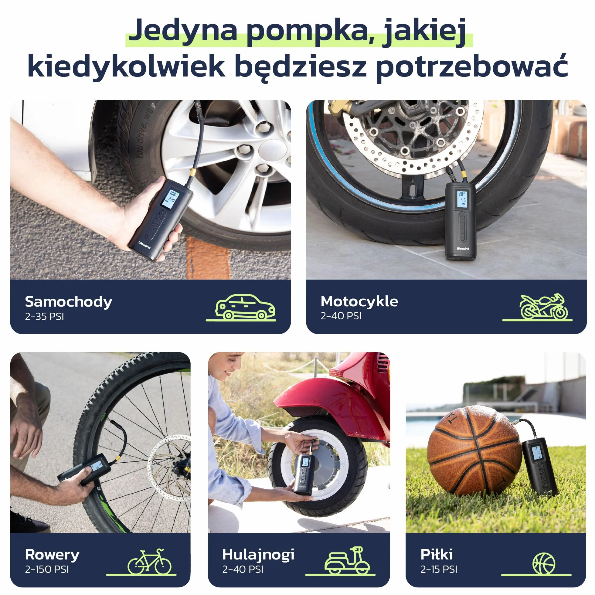 Woowind AP2-P Pompka do opon Przenośna sprężarka powietrza 150 PSI Pompka do opon samochodowych, pompka rowerowa, automatyczne zatrzymanie, szybkie pompowanie dla właścicieli samochodów, rowerzystów