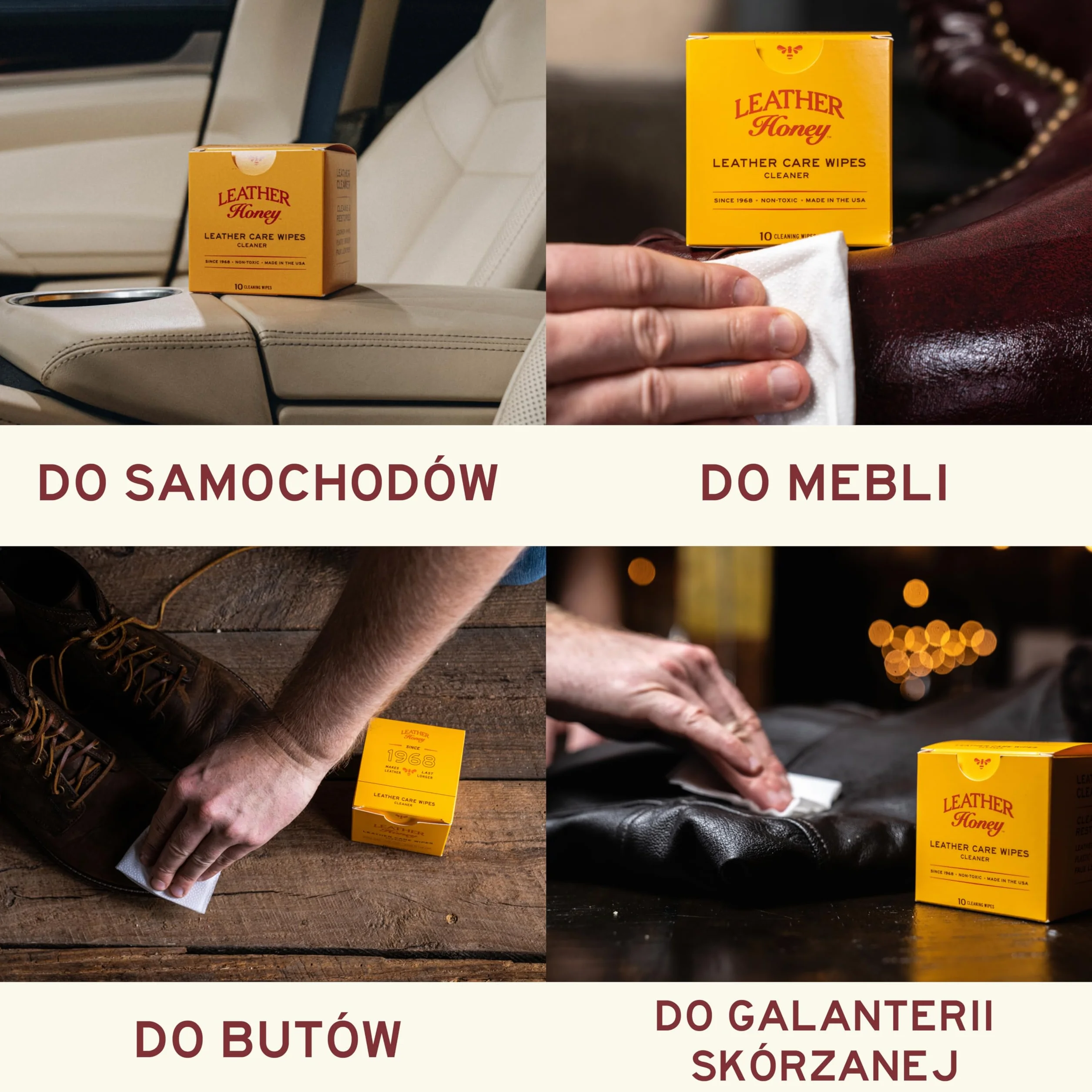 Leather Honey Leather Cleaner Wipes - Clean Leather On-The-Go - The Best Cleaner for Vinyl and Apparel, Furniture, Auto Interior, Shoes and Accessories - 10 Ready-to-Use Wipes