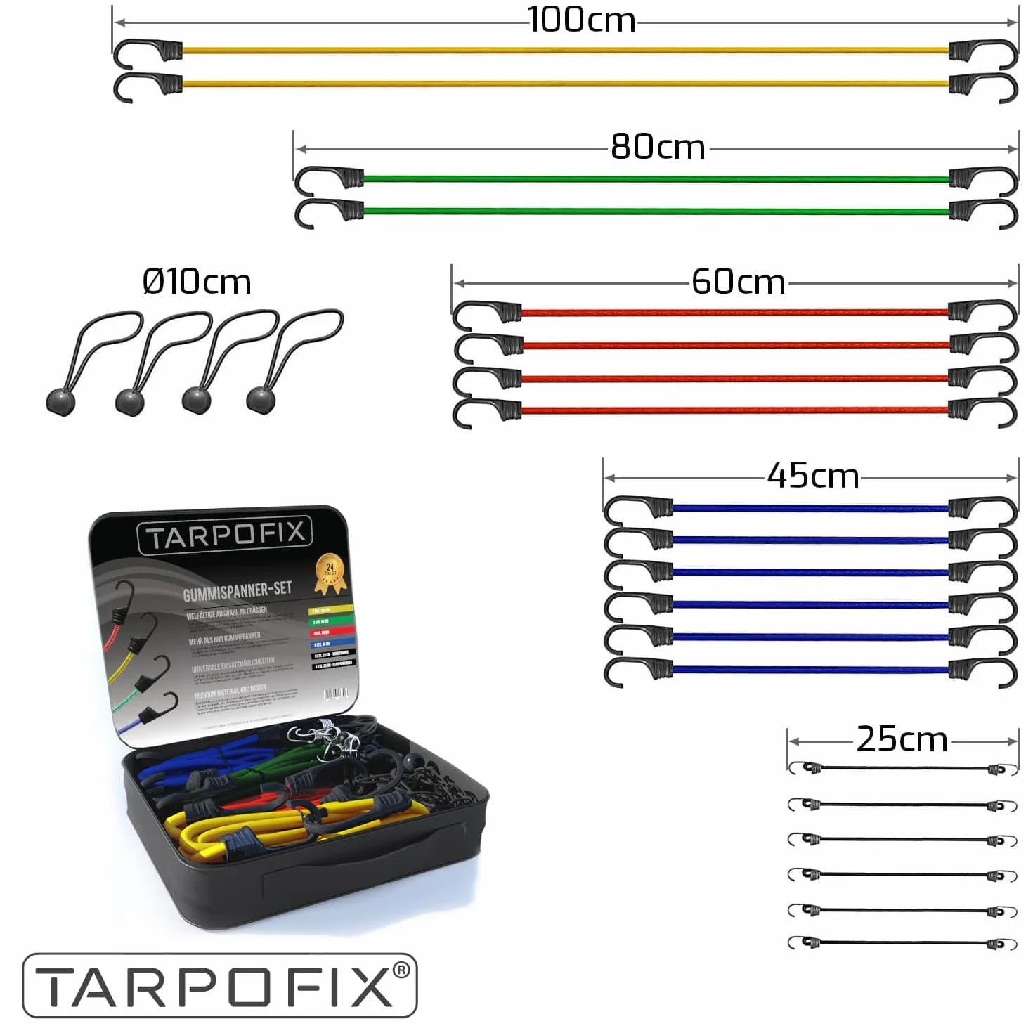 Tarpofix® Liny Napinające z Hakami 24-częściowy Zestaw Expanderów Gumowe Mocne