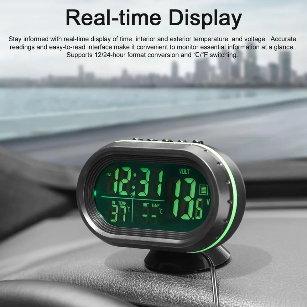 Shkalacar Zegar samochodowy termometr woltomierz 3 w 1 cyfrowy monitor LCD 12 V