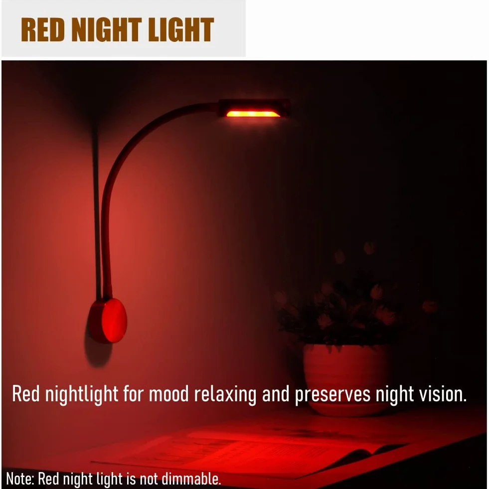 acegoo Lampa do czytania 12V LED elastyczna gęsia szyja 4000K z przyciskiem ściemniaczem i ładowarką USB
