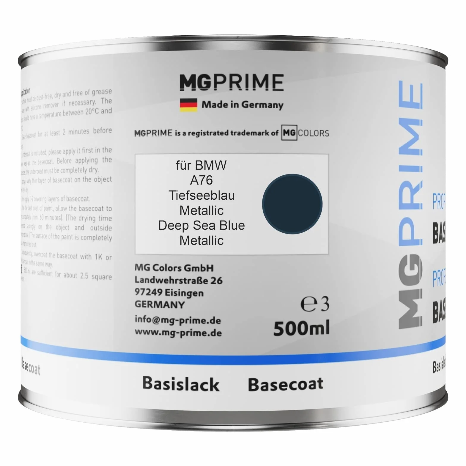 MG PRIME Lakier samochodowy Puszka gotowa do natrysku dla BMW A76 Tiefseeblau Metallic/Deep Sea Blue Metallic Lakier bazowy 0,5 litra 500ml