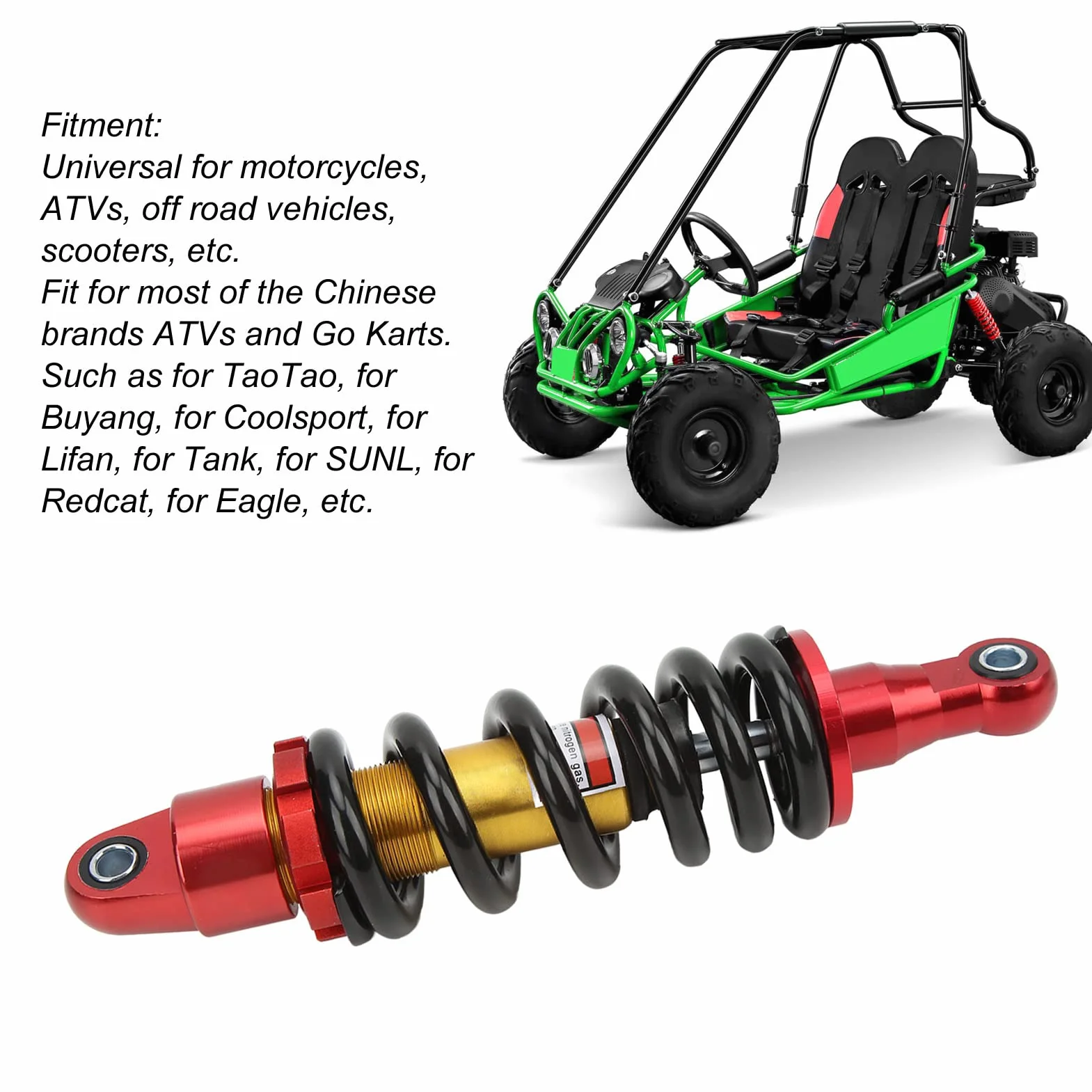 Aramox Amortyzator motocyklowy, 270mm Amortyzator tylny 11mm Regulowany amortyzator sprężynowy Uniwersalny do motocykli, quadów, quadów, skuterów