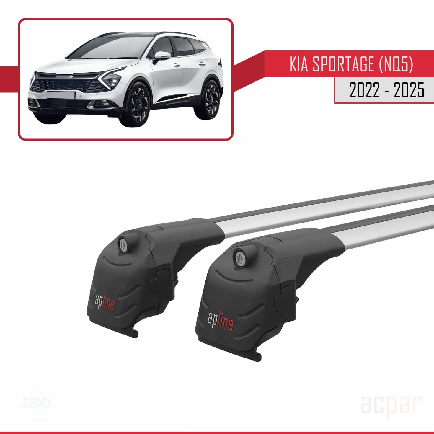 Kompatybilny z Kia Sportage 5 (NQ5) 2022-2026 (No-Sunroof) ACE-2 Model Aluminiowe poprzeczki dachowe Szary 2 szt.