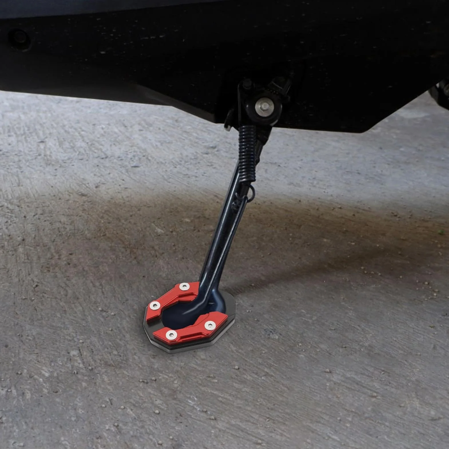 Płyta zapobiegająca zlewowi, wytrzymała podkładka do powiększania podnóżka, antypoślizgowy stabilizator podstawy parkingowej, aluminiowy krążek boczny, dla motocyklistów, motocyklistów, osób