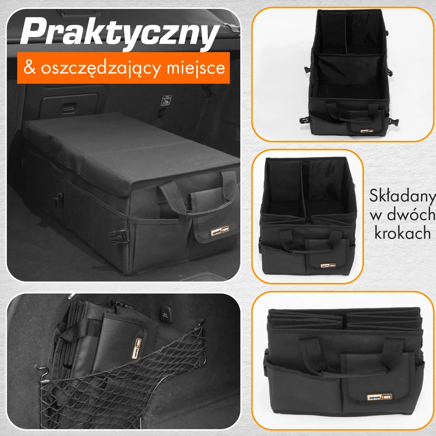 Upgrade4cars organizer do bagażnika z pokrywą i rzepem duża składana antypoślizgowa torba XXL