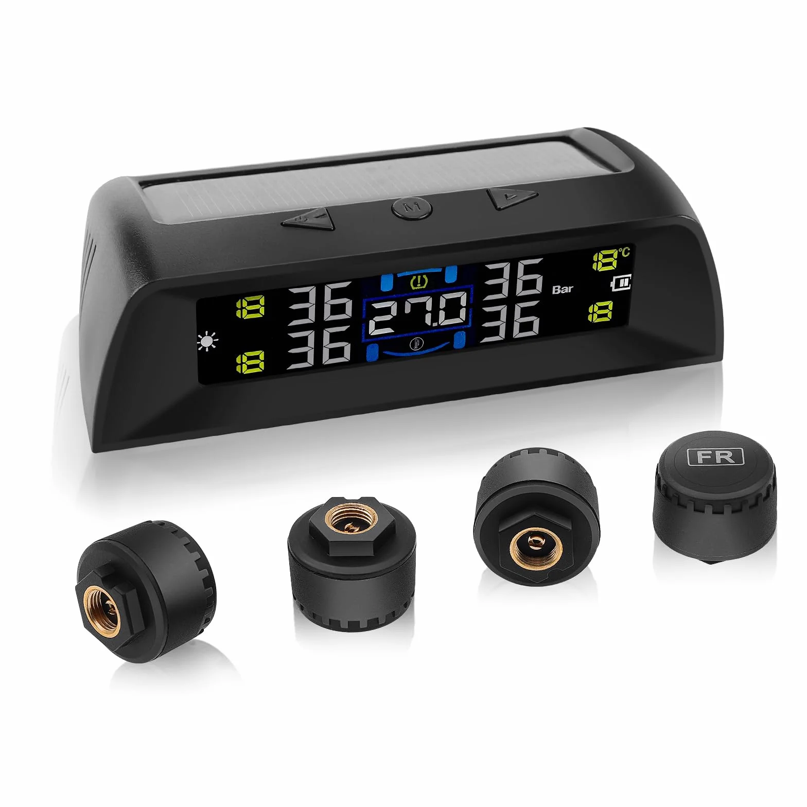 TPMS – system kontroli ciśnienia w oponach, ładowanie słoneczne/USB, alerty w kabinie, alerty temperaturowe, automatyczne włączanie/wyłączanie, dla RV, sedana, SUV, MPV, motoroweru itp., 4