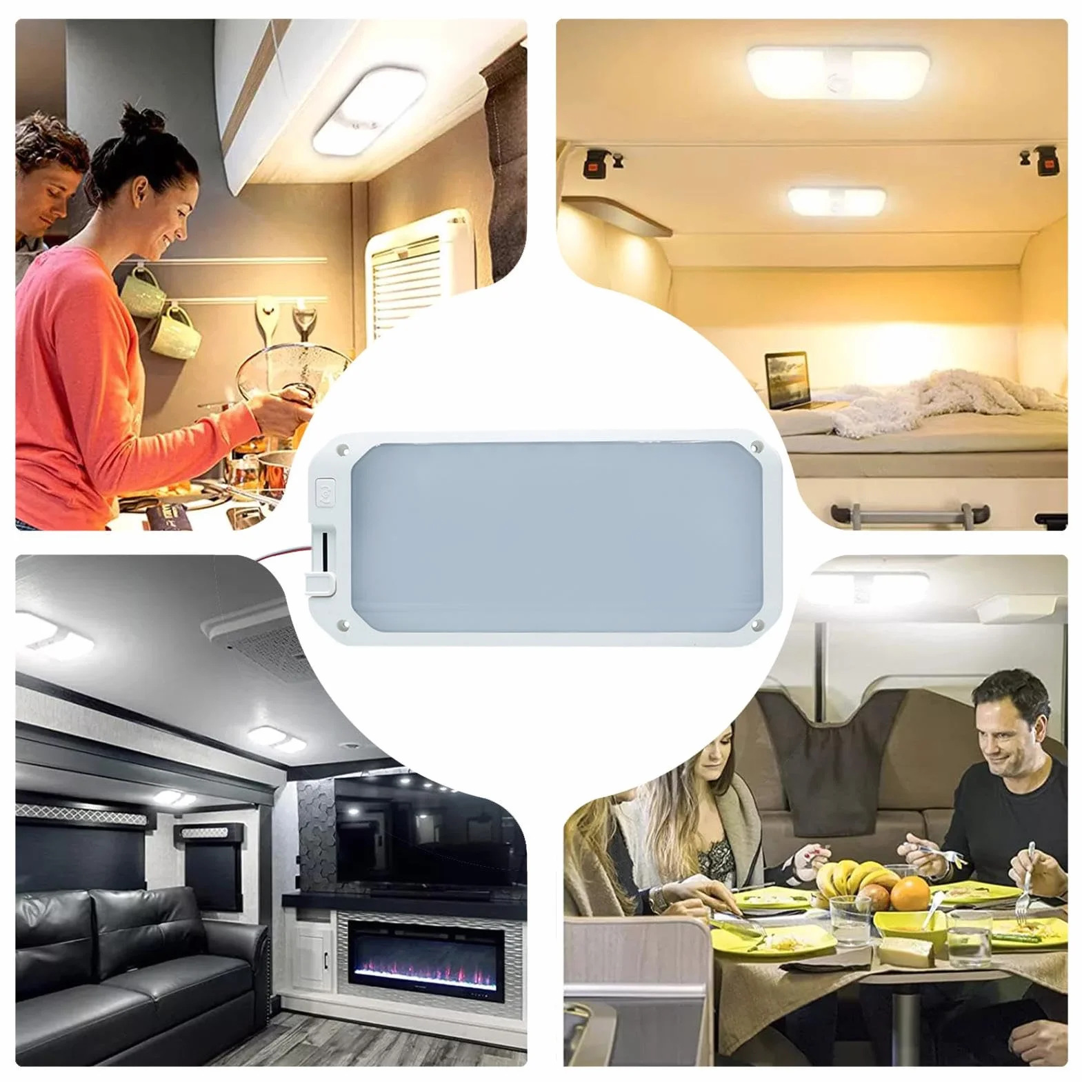Światło sufitowe LED RV, światło wewnętrzne RV,RV Wewnętrzny mocowanie sufitowe LED LED | Ochrona wzroku trójkolorowa miękka lampa oświetlenia do podróży, biwakowania