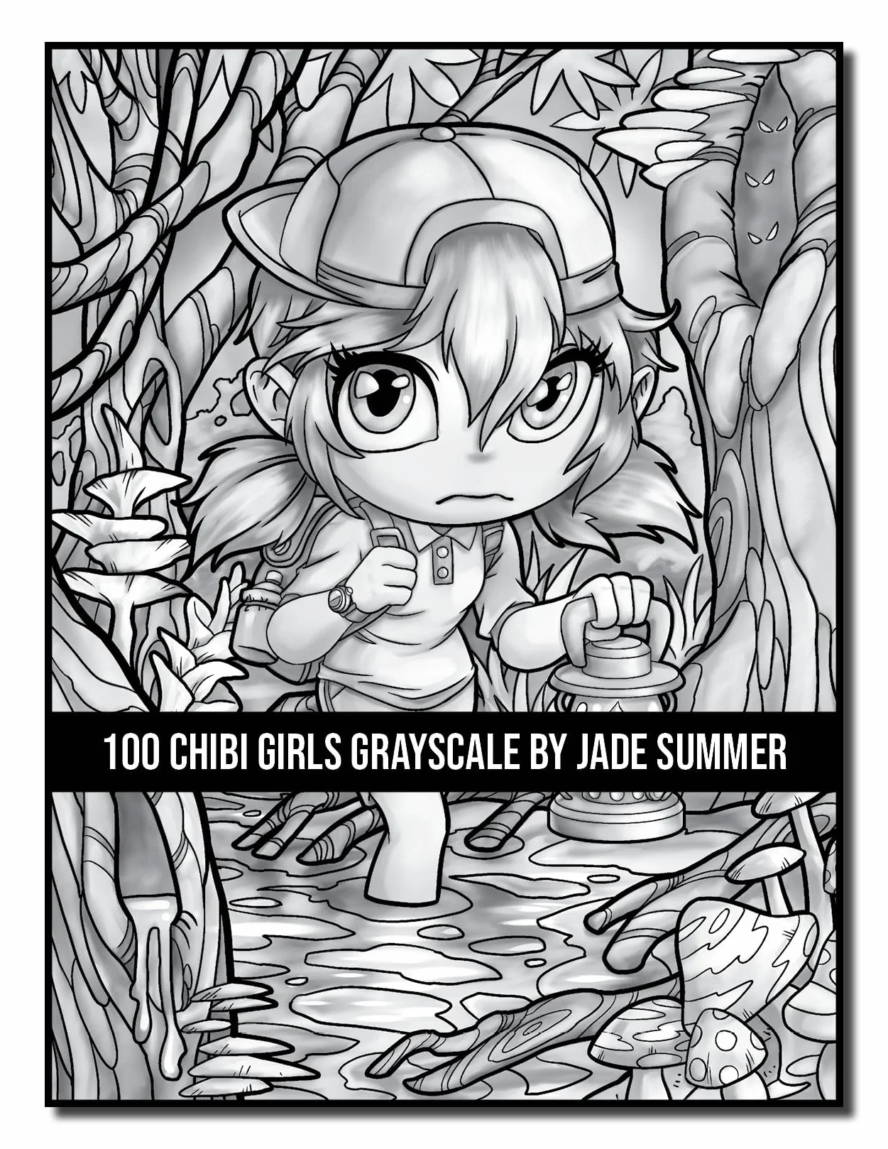 100 Chibi Girls Grayscale: An Adult Coloring Book Collection with Cute Girls, Fantasy, Horror, Christmas, and More!