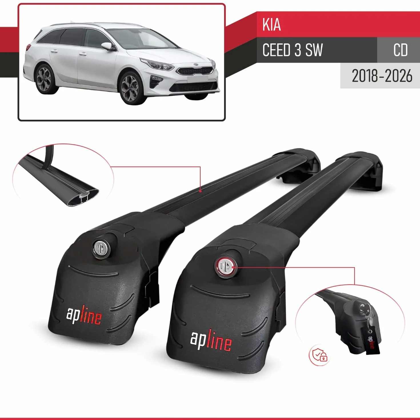 Kompatybilny z Kia Ceed (CD) SW 2019-2024 Bagażnik dachowy ACE-2, czarny
