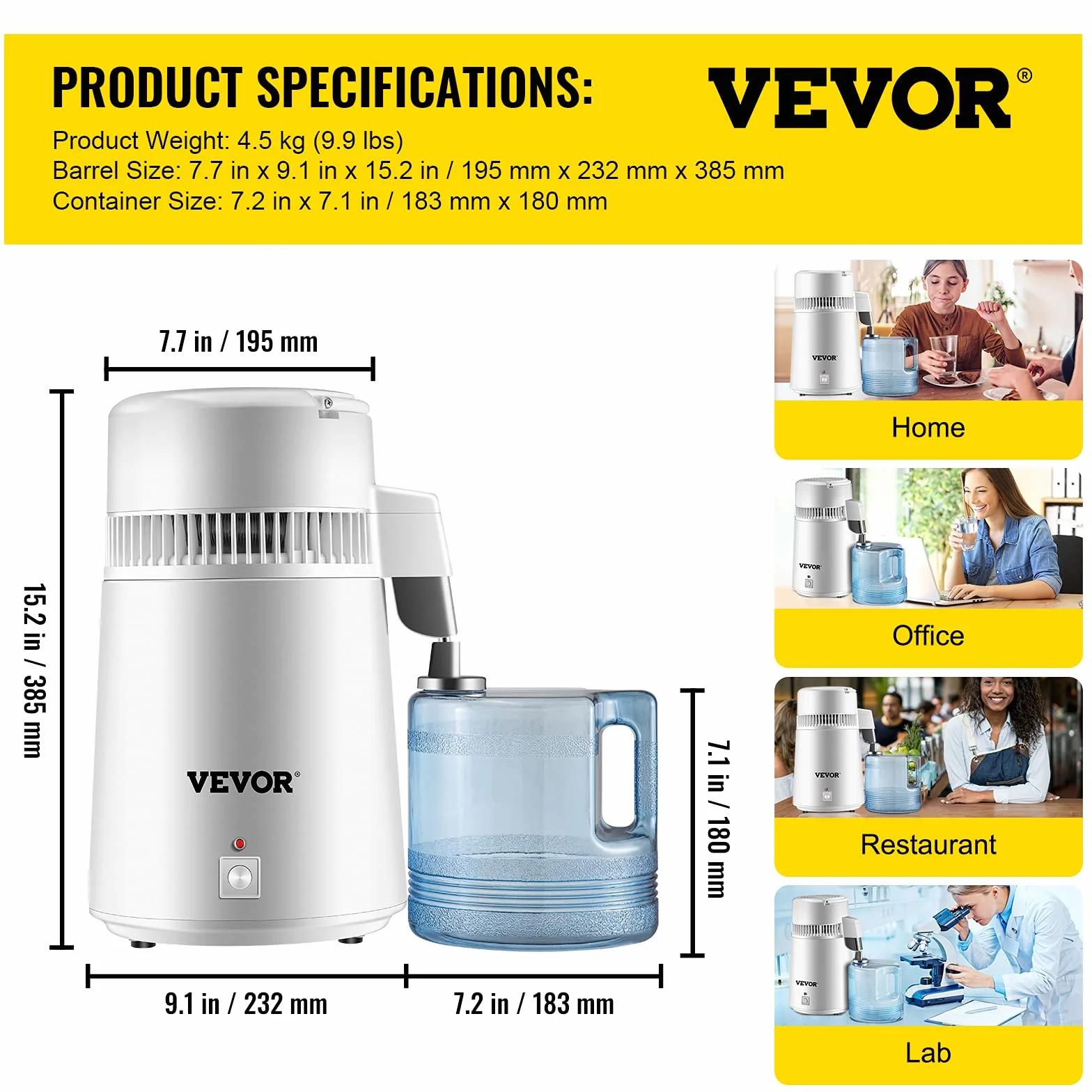 VEVOR Pure Water Distiller 4L Stal Nierdzewna 750W Destylarka Wody z Butelką
