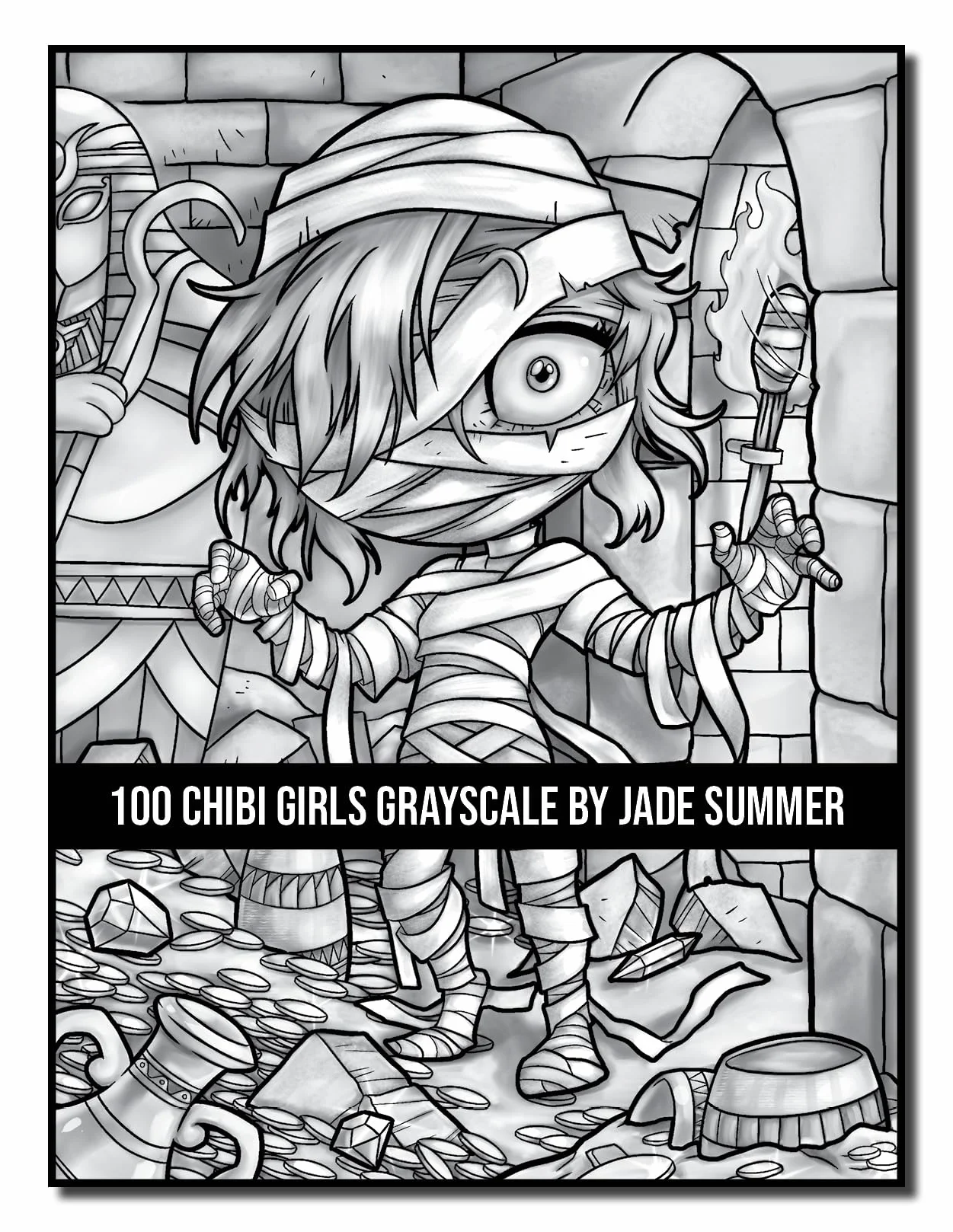100 Chibi Girls Grayscale: An Adult Coloring Book Collection with Cute Girls, Fantasy, Horror, Christmas, and More!