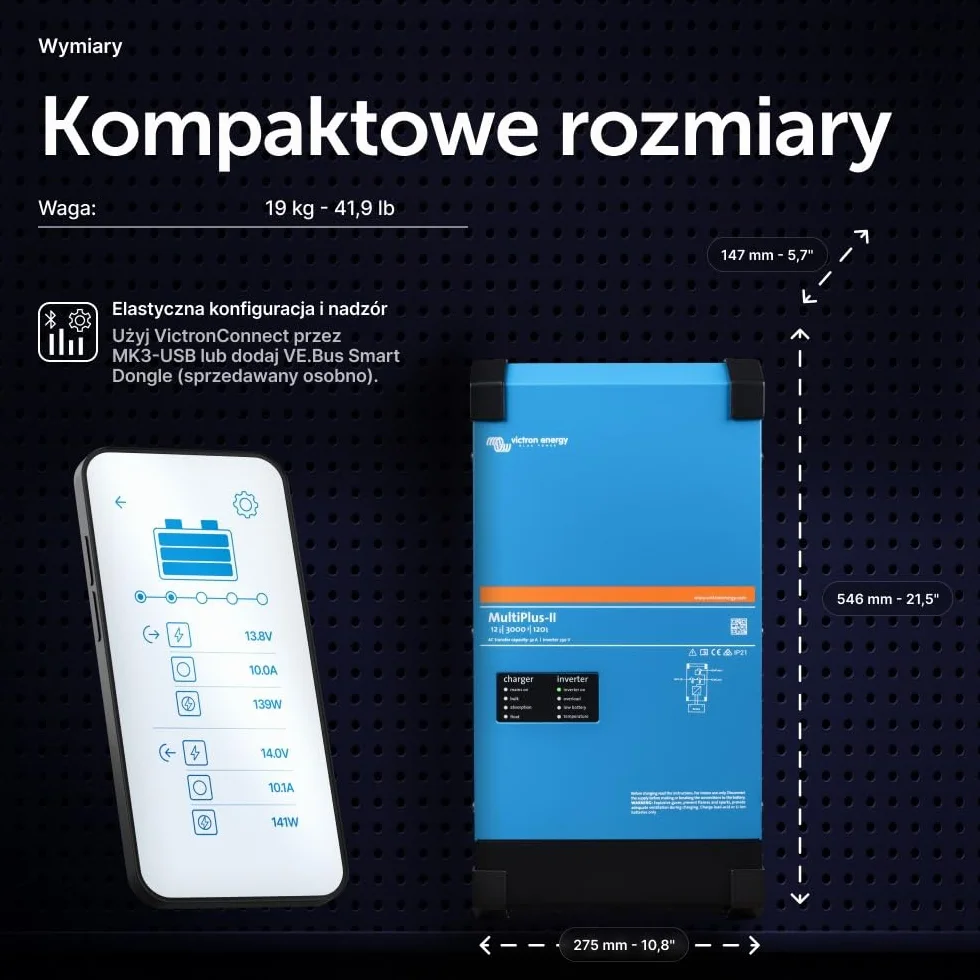 Victron Energy MultiPlus-II 3000VA 12-Volt 230V Falownik Sinusoidalny 120 amp Ładowarka do Akumulatorów