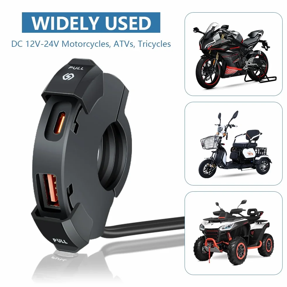 Wodoodporne motocyklowe gniazdo USB IP65 18W QC 30W PD ładowarka samochodowa 12V/24V