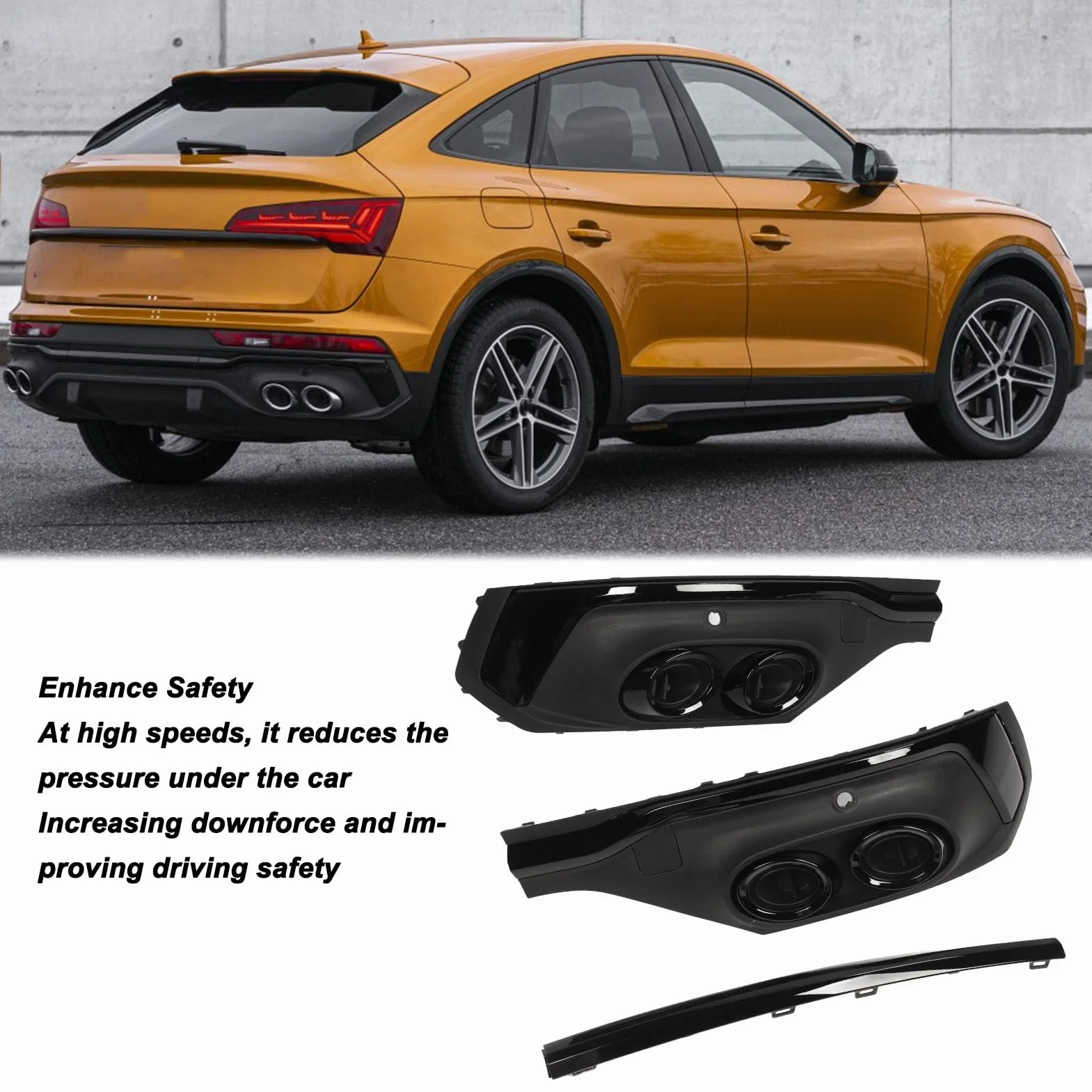 Dyfuzor Tylnego Zderzaka, Rura Wydechowa Tylnego Zderzaka Wykończenie Dyfuzora Czarny Błyszczący Spojler do SQ5 Sportback 2021 i Nowsze Modele (Czarny pierścień)