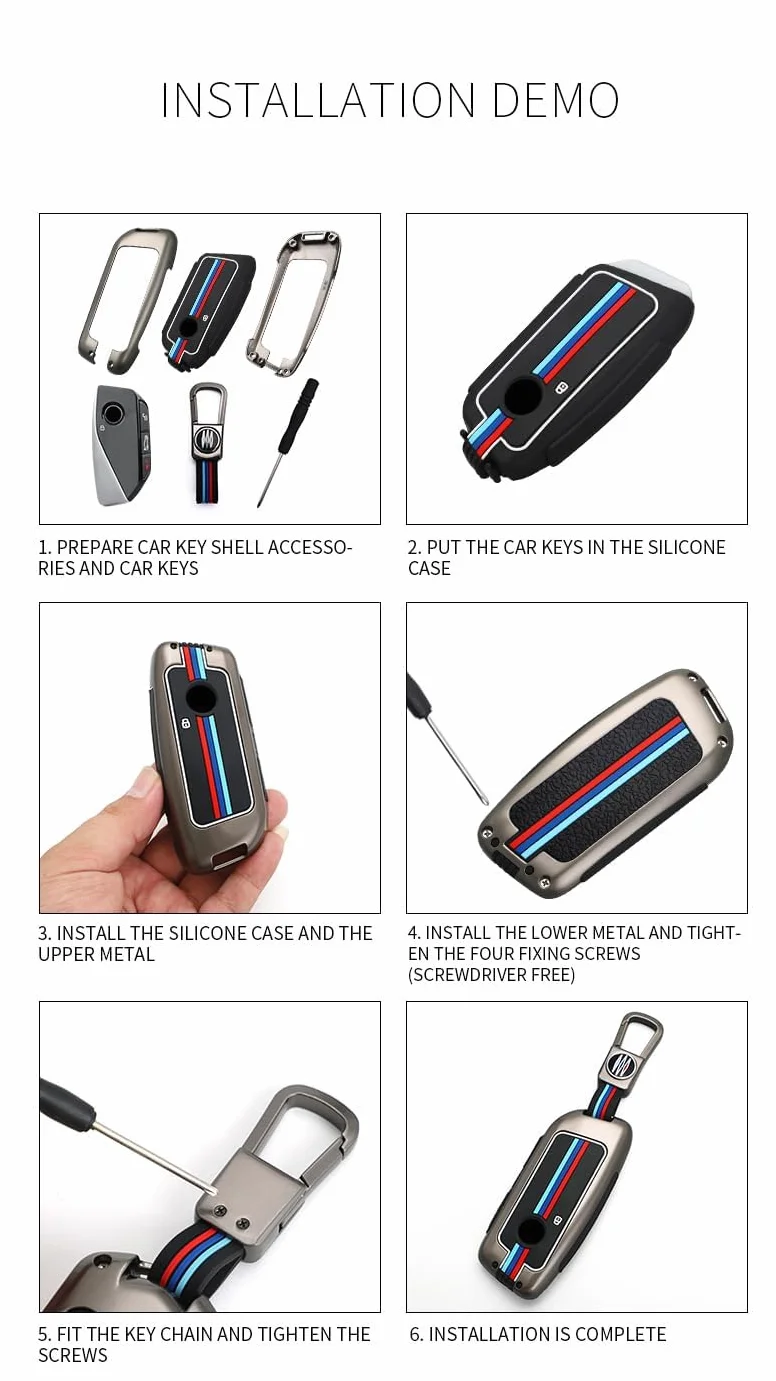 Etui na kluczyki samochodowe BMW z breloczkiem do kluczy i pudełkiem na prezent, metalowe etui ochronne 2, 5, 6, 7, X1, X2, X3, X5, X6, GT wodoszczelne etui na klucze
